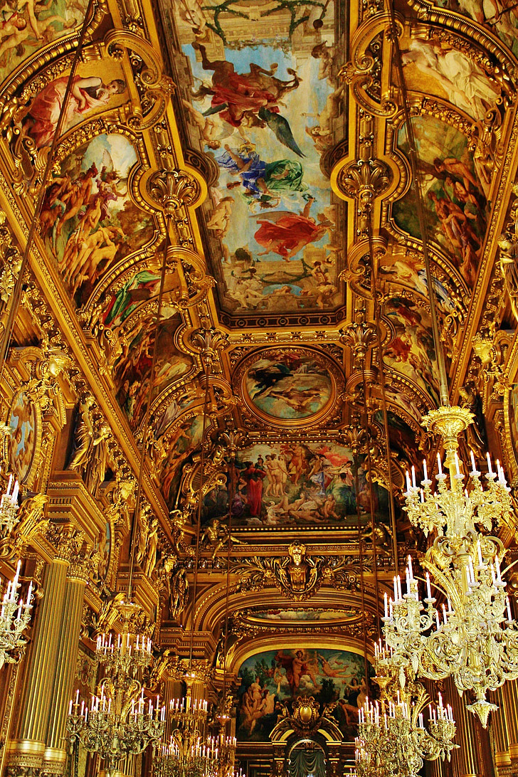 Opera, Garnier, Theater, Parijs, Frankrijk, plafond, loopbrug