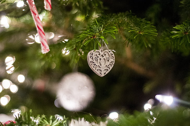 candy cane, Karácsony, karácsonyfa, dekoráció, szív, dísztárgyak, ünnepe