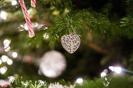 από ζαχαροκάλαμο καραμέλα, Χριστούγεννα, χριστουγεννιάτικο δέντρο, διακόσμηση, καρδιά, στολίδια, γιορτή