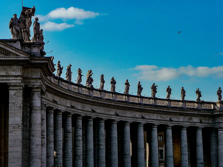 Architektura, sloupce, Saint peter's square, plastiky, sochy, struktura, Vatikán
