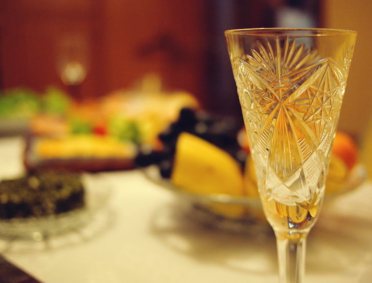 skaidrs, šampanieša, flautu, stikls, Restorāns, vakariņas, pārtika