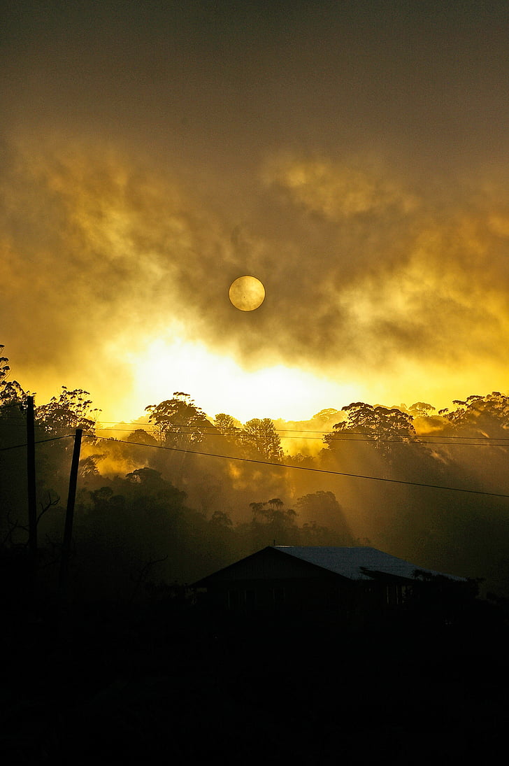 matahari terbenam, langit, awan, kuning, abu-abu, Cuaca, Australia