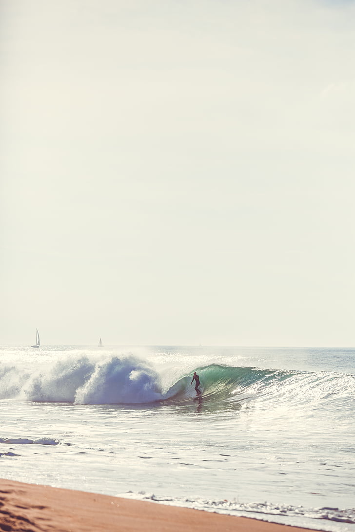 homme, Surf, lumière du jour, mer, océan, eau, vagues