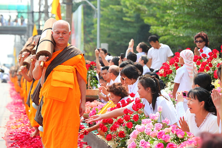 buddisti, monaci, Buddismo, a piedi, arancio, accappatoi, Tailandese