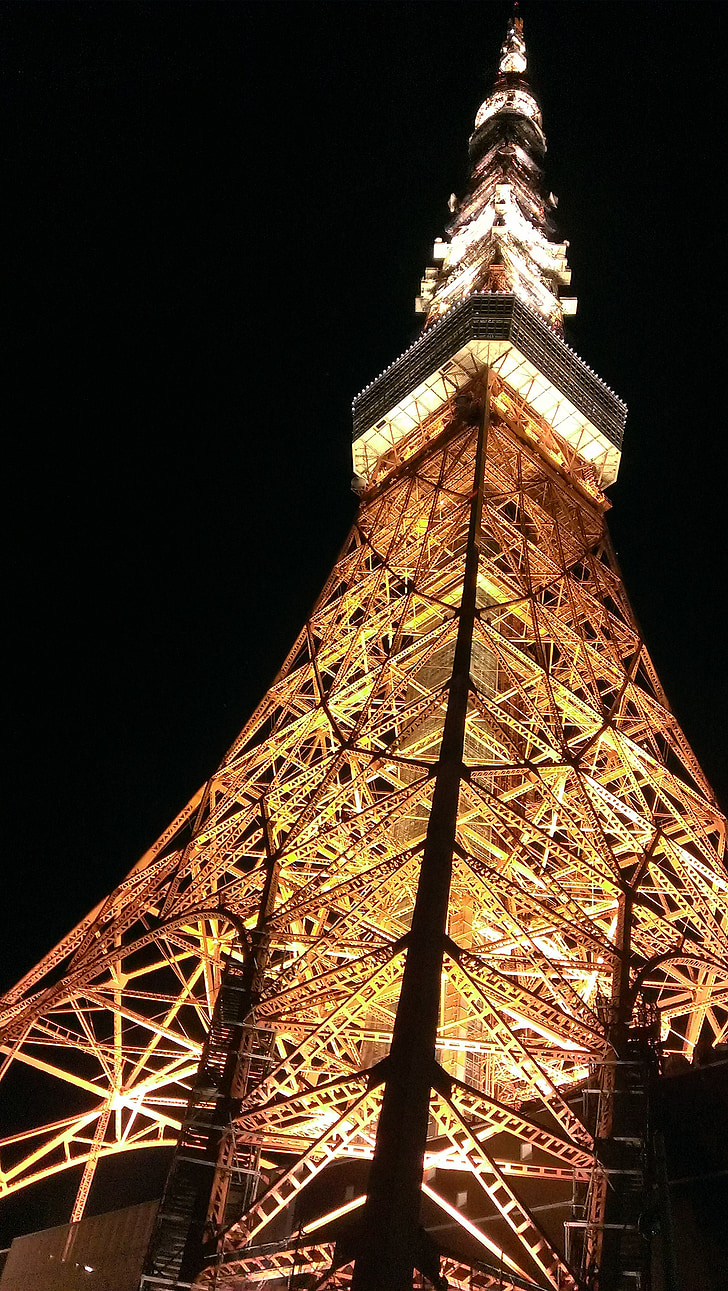 Tokyo tower, wgląd nocy, czarny, pomarańczowy