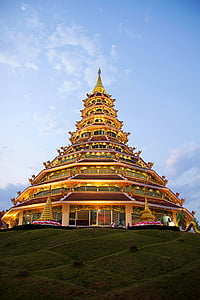 Ταϊλάνδη, Τσιάνγκ Ράι, Ναός, Wat huai pla kung, ο Βουδισμός, σούρουπο, Ασία