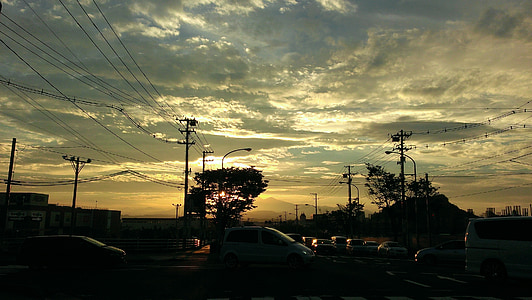 kvällen, solnedgång, molnet, parkeringsplats, Carl, Street, Urban