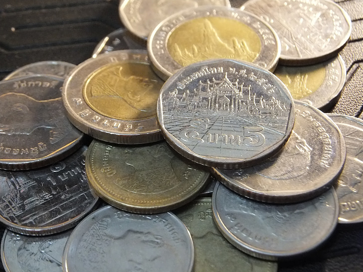 plata, USD, Finanzas de Tailandia, el baht, monedas del baht, monedas de 5 baht, moneda de 10 baht