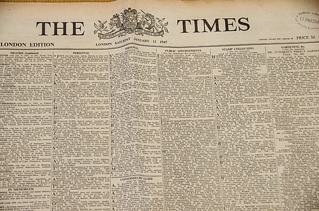 the times, newspaper, historic, print, text, paper, front