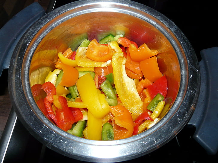 pimentón, cocinar, bote, guiso de, verduras, Color, colorido