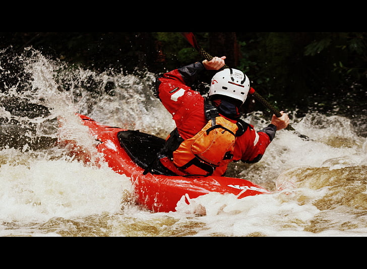 thuyền kayak, nước, mái chèo, nước trắng, hoang dã nước, adrenaline, mũ bảo hiểm