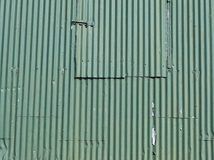 hierro corrugado, verde, patrón de, industrial, antiguo, material para techos, a rayas