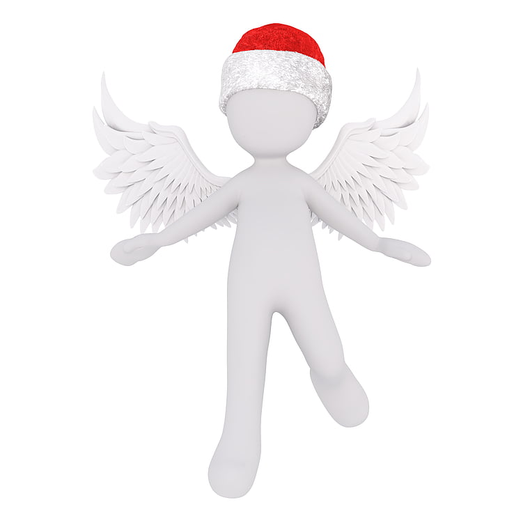 jul, vit hane, hela kroppen, Santa hatt, 3D-modell, Figur, isolerade