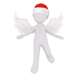 Navidad, hombre blanco, todo el cuerpo, sombrero de Santa, modelo 3D, Figura, aislado
