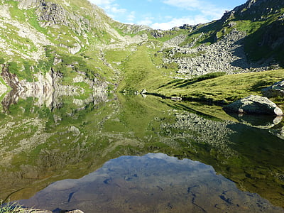 bergsee, alpine lake, lake, mountains, hike, austria, crystal clear