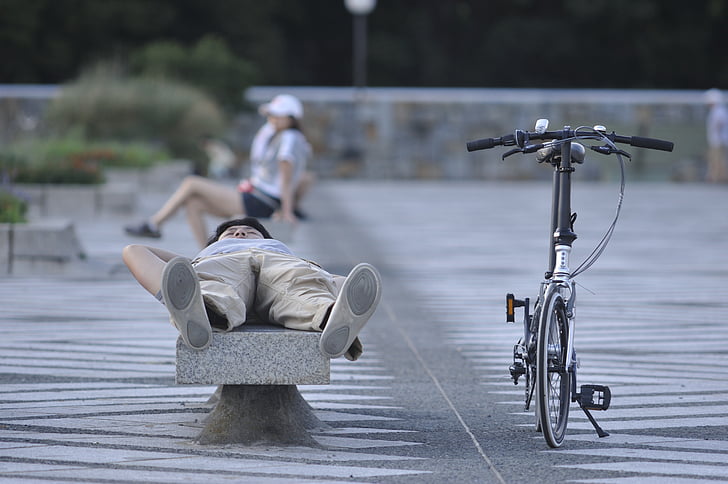 park, take a nap, bike, bicycle, outdoors, street
