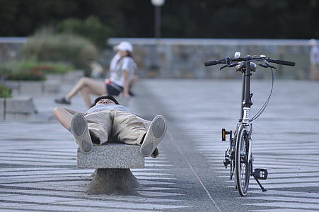 Parque, tomar una siesta, bicicleta, bicicleta, al aire libre, calle