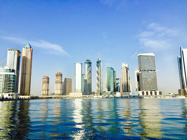 Dubai, canal, Unió dels Emirats Àrabs, gratacels, Unió dels Emirats Àrabs, arquitectura, paisatge urbà