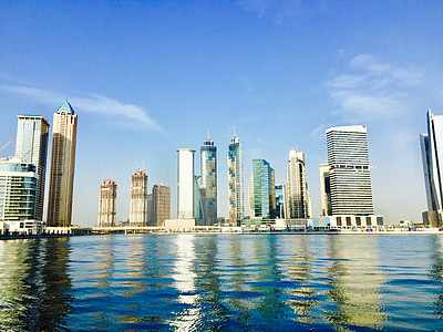 Dubaj, kanál, Spojené arabské emiráty, mrakodrap, Spojené arabské emiráty, Architektura, Panoráma města