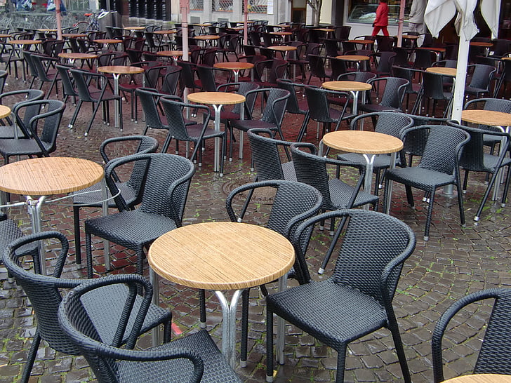 rain, chairs, street cafe, seat, cafe, out, moist