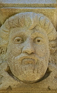 ansikt, hodet, stein, carving, gamle, lettelse, monument