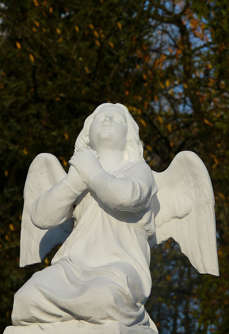 ängel, staty, hösten, kyrkogården, religion, andlighet, skulptur
