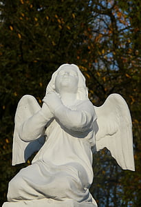 angel, statue, autumn, cemetery, religion, spirituality, sculpture