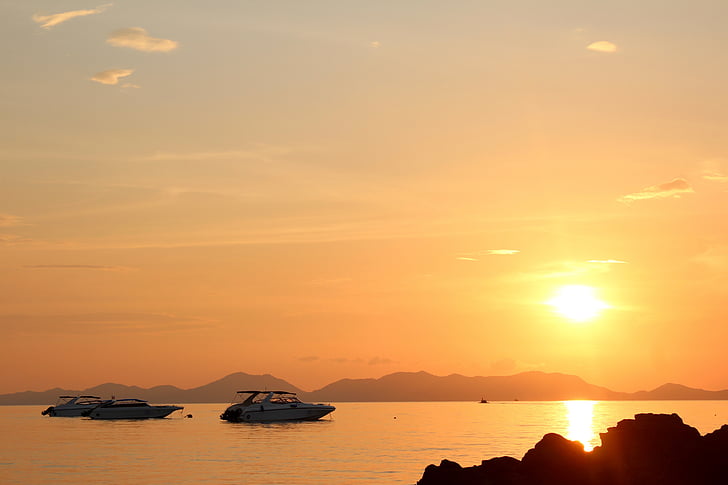 veler, posta de sol, bota, Mar, Mallorca, estat d'ànim, l'aigua