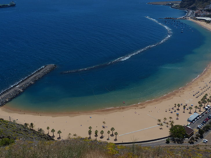 spiaggia, acqua, mare, Costa, Spiaggia di sabbia, Playa las teresitas, Tenerife