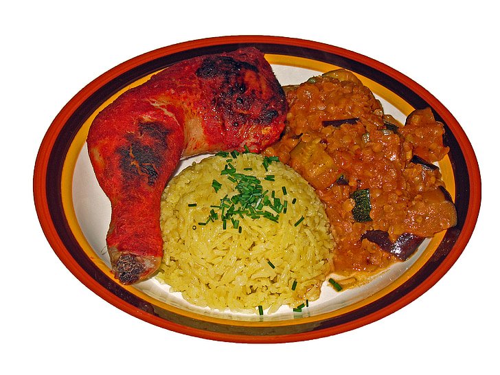 Tandoori, kerrie, groente curry, kip, pluimvee, Gegrilde, rijst