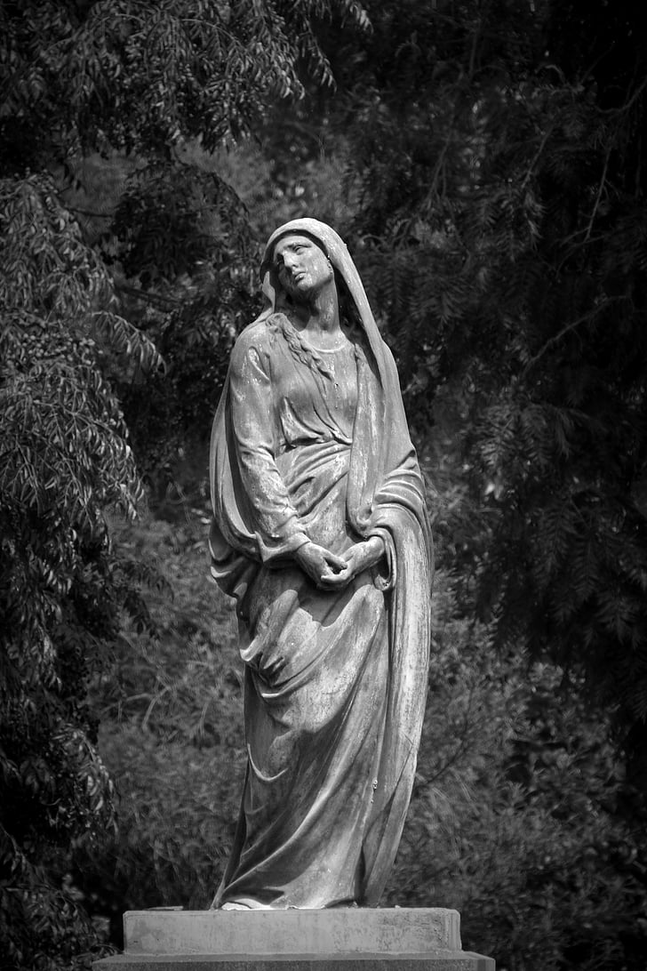 statue de, ténia, solo, triste, abandonné, sombre, femmes