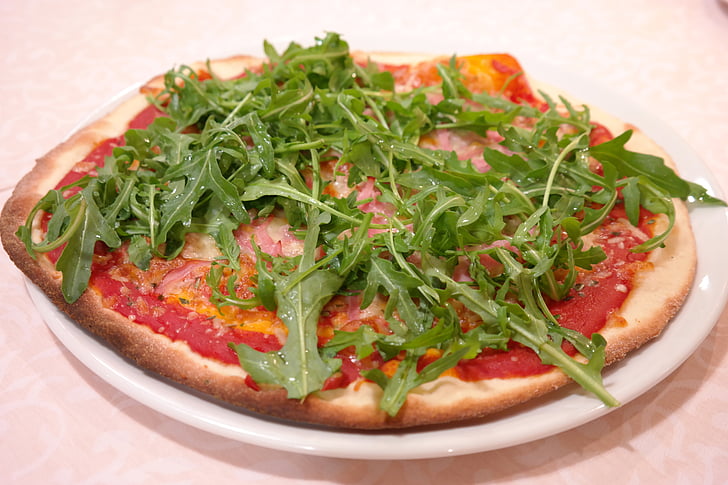 pizza de rúcula, pizza, comer, cobertura de pizza, vegetariano, pizza de vegetal, refeição