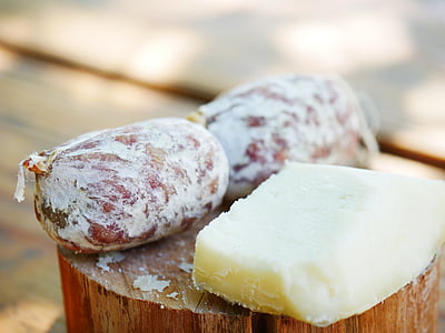sausage, cheese, sheep cheese, italy, lunch, tasty, still life