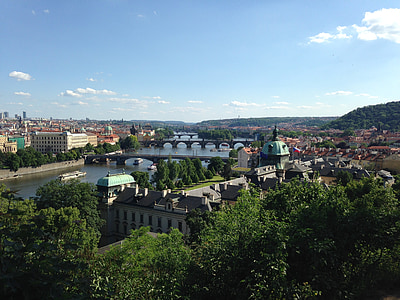 Praga, puentes, Moldava, Río, paisaje urbano, Europa, arquitectura