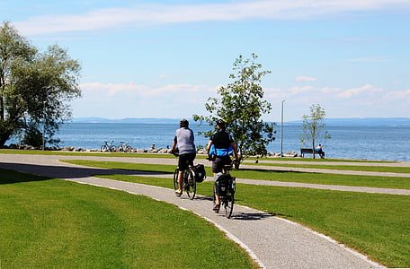 ελεύθερου χρόνου, Οι ποδηλάτες, ανάκτηση, υγιεινή, δίπλα στη λίμνη, διάθεση, Ρομαντικό