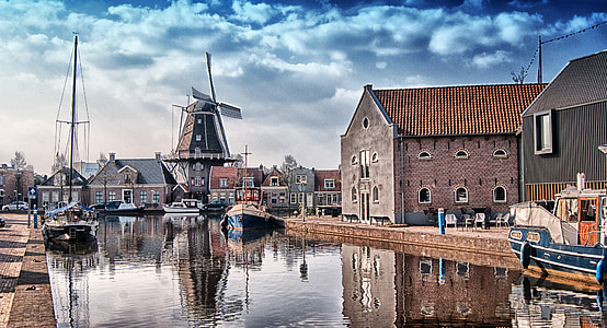 Μύλος, νερό, τοπίο, Ολλανδία, εξωτερική, λιμάνι