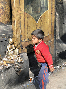 garçon, Kid, prière, Népal, Katmandou