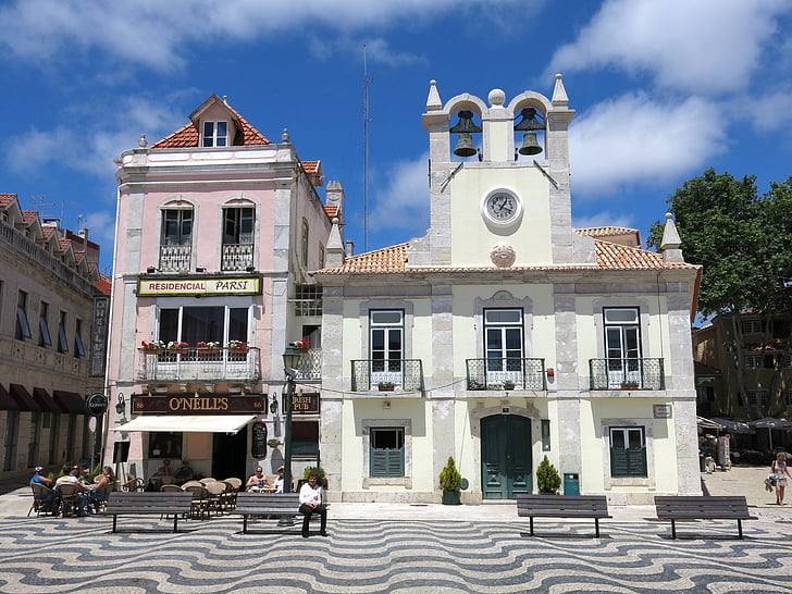 Cascais, Portugal, edifício, estrada, padrão, banco, banco
