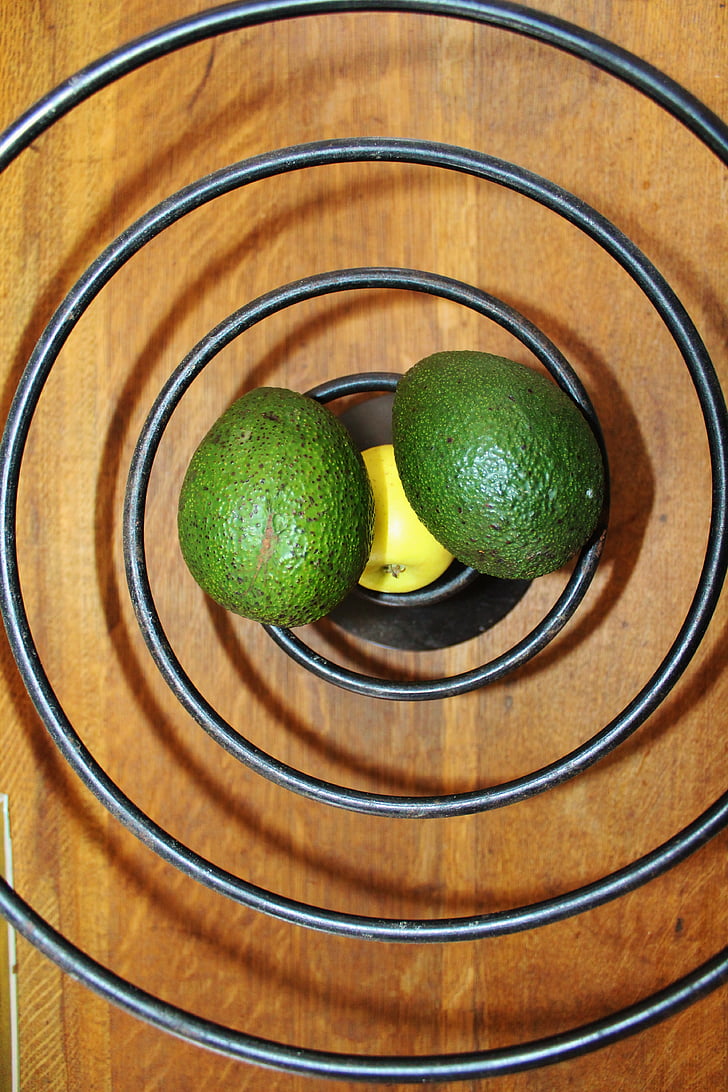 fruit bowl, metal, avocado, spiral