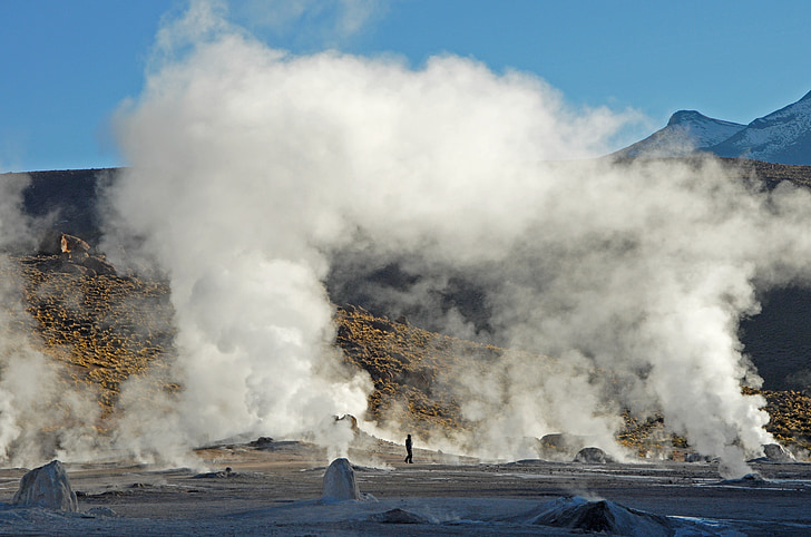 chile, andes, geyser, water vapor, geothermal energy, volcano, erupting