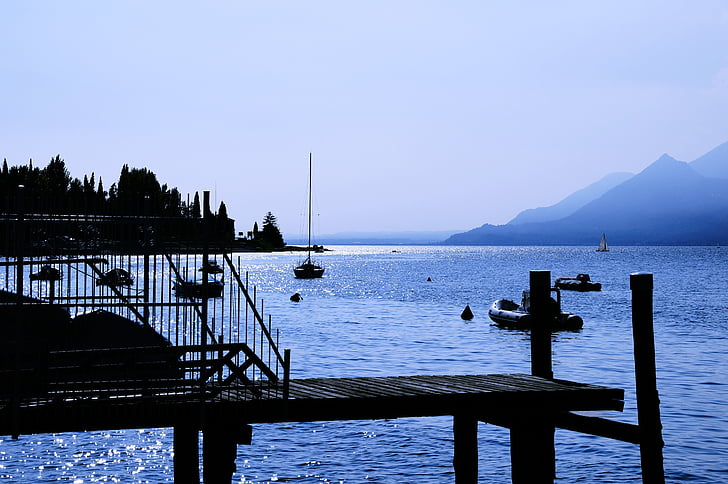Lago di Garda, zadní světlo, Itálie, soumraku, banka, silueta, cestování