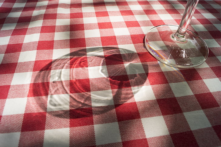 wine, wine glasses, shadow, table, checked, mood