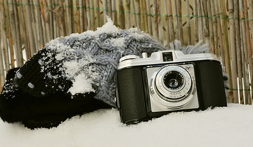 kameran, gammal kamera, Agfa isola, vinter, snö, vinter fotografi, nostalgi