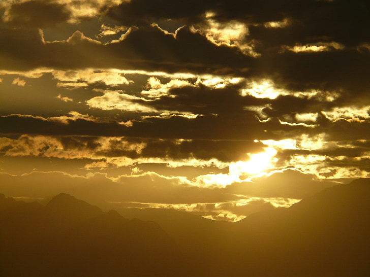 posta de sol, sol, d'or, muntanyes, muntanyes de Taurus, Antalya, Taure