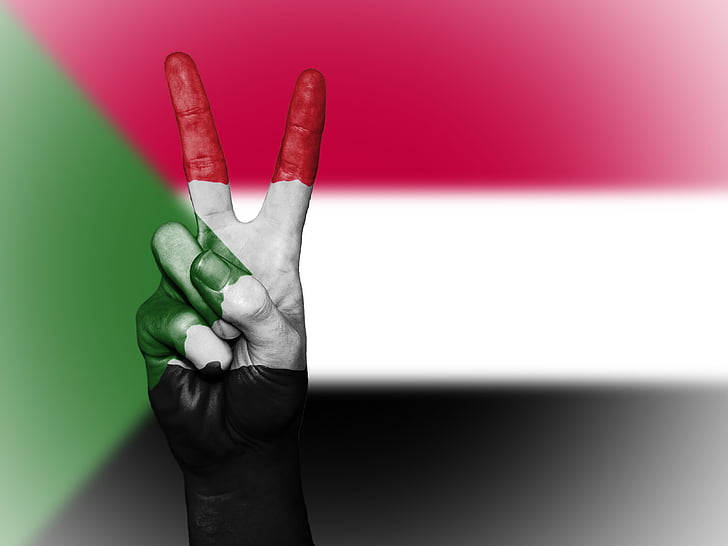 Σουδάν, ειρήνη, χέρι, έθνος, φόντο, πανό, χρώματα