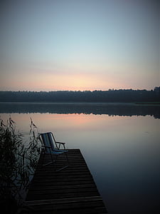 Dawn, zonsopgang, brug, kinderstoel, Lake, de stilte, landschap