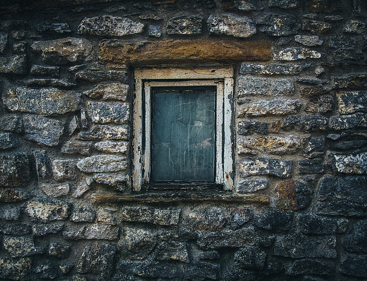 Casa, vechi, zid de piatra, fereastra