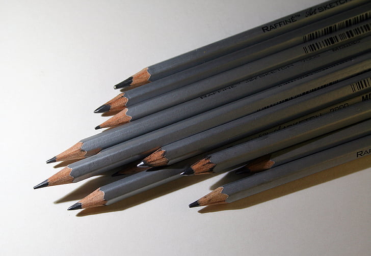 pensil, grafit, abu-abu, seni, digunakan