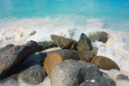 beach, rocks, surf, sea, ocean, water, coast
