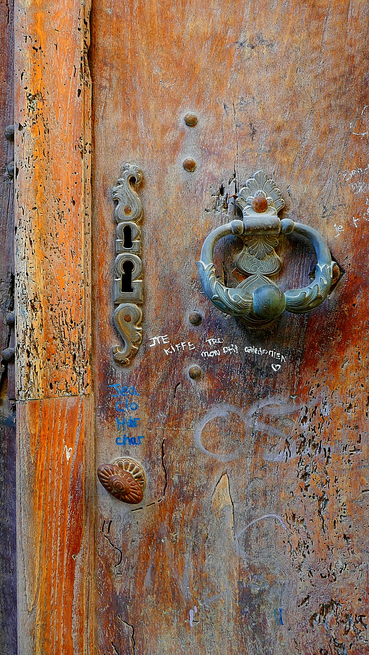 dørhammer, døren, Lås, messing, d ' Uzès, Frankrike, gamle
